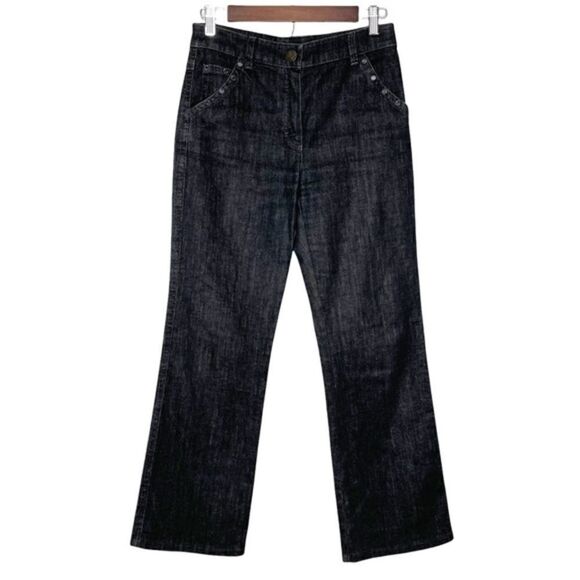 Escada High Waisted Wide Leg Stretch Embellished Jean Black Size 6 - Picture 1 of 13